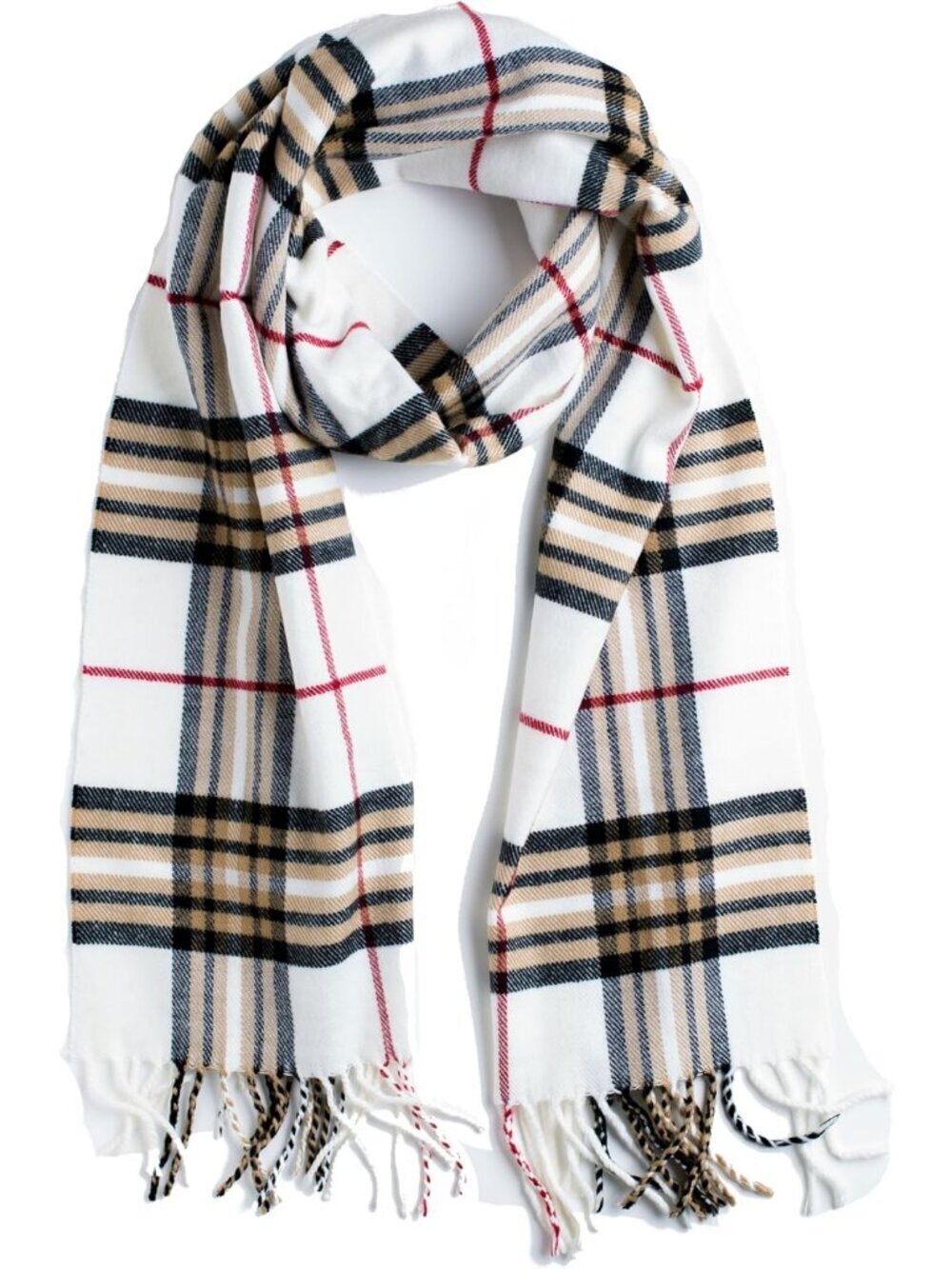 Unisex Ivory Plaid Feather Super Soft Luxurious Cashmere Scarf